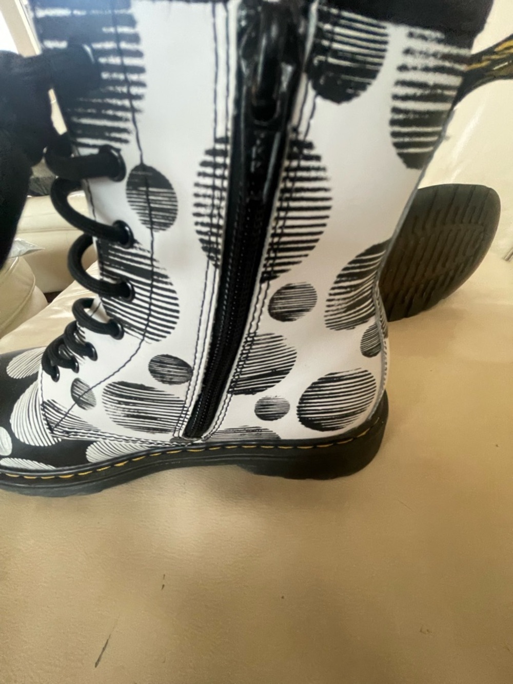Dr. Martens Black & White Striped Polka Dot Lace-Up Boots - Picture 10 of 14